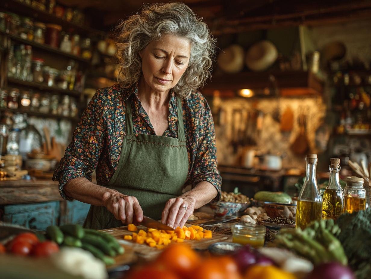 Cuplu de seniori bucurându-se de o masă sănătoasă împreună, zâmbind și savurând mâncarea preparată cu grijă